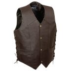 Event Leather ELM3935 Men’s Motorcycle Riders Brown Leather Vest with Embossed Native American Head - Image 2