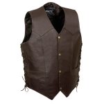 Event Leather ELM3940 Brown Motorcycle Leather Side Lace Vest for Men w/ Eagle Head and Stars Emboss - Image 3