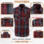 Milwaukee Leather MNG11696 Men’s Classic Black and Grey with Red Button-Down Flannel Cut Off Frayed Sleeveless Casual Shirt - Image 2