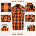 Milwaukee Leather MPM1655 Men’s Classic Black and Orange Button-Down Flannel Cut Off Sleeveless Casual Shirt - Image 2