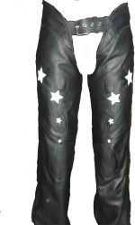 First Manufacturing FIL755CSL Women’s Black Reflective Star Leather Chap
