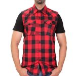 Hot Leathers FLM5001 Men’s Black and Red Sleeveless Cotton Flannel Shirt - Image 7