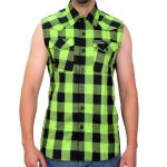 Hot Leathers FLM5002 Men’s Black and Green Sleeveless Cotton Flannel Shirt - Image 7