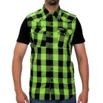 Hot Leathers FLM5002 Men’s Black and Green Sleeveless Cotton Flannel Shirt - Image 4