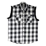 Hot Leathers FLM5202 Men’s Black and White Sleeveless Flannel Fringe Shirt - Image 5