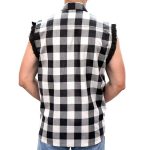 Hot Leathers FLM5202 Men’s Black and White Sleeveless Flannel Fringe Shirt - Image 2
