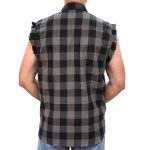 Hot Leathers FLM5203 Men’s Sleeveless Fringe Grey and Black Flannel Shirt - Image 2