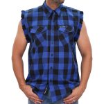 Hot Leathers FLM5208 Men’s Sleeveless Fringe Blue and Black Flannel Shirt