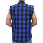 Hot Leathers FLM5208 Men’s Sleeveless Fringe Blue and Black Flannel Shirt - Image 2
