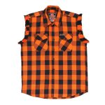 Hot Leathers FLM5210 Men’s Sleeveless Fringe Orange and Black Flannel Shirt - Image 6