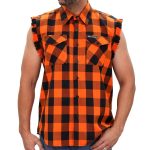 Hot Leathers FLM5210 Men’s Sleeveless Fringe Orange and Black Flannel Shirt