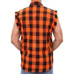 Hot Leathers FLM5210 Men’s Sleeveless Fringe Orange and Black Flannel Shirt - Image 2