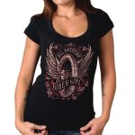 Hot Leathers GLC1518 Women’s Black All American Biker Girl Scoop Neck Printed T-Shirt
