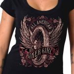 Hot Leathers GLC1518 Women’s Black All American Biker Girl Scoop Neck Printed T-Shirt - Image 2