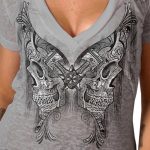 Hot Leathers Ladies Burnout Cotton Butterfly Skulls V-Neck T-Shirt GLC1538 - Image 2