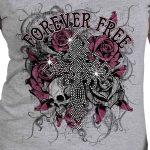 Hot Leathers GLC1557 Ladies Heather Gray Forever Free Cross Bling T-Shirt - Image 2