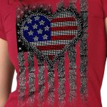 Hot Leathers GLC1558 Ladies Antique Cherry Heart Bling Flag T-Shirt - Image 2
