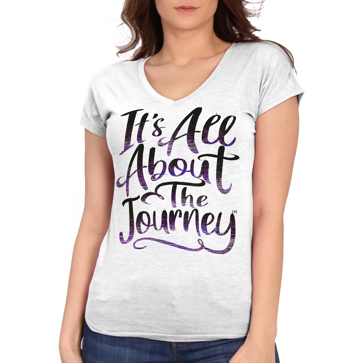 Hot Leathers GLC1566 Ladies White It’s All About The Journey Short Sleeve V-Neck Shirt