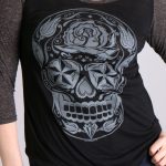 Hot Leathers GLC3352 Sugar Skull Black and Heather Grey 3/4 Sleeve Ladies Shirt - Image 2