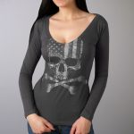 Hot Leathers GLC3495 Flag Skull Ladies Smoke Color Long Sleeve Shirt - Image 4