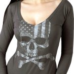 Hot Leathers GLC3495 Flag Skull Ladies Smoke Color Long Sleeve Shirt - Image 3