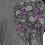 Hot Leathers GLC3529 Ladies Gray and Black Skull Bouquet Raglan 3/4 Sleeve Shirt - Image 2