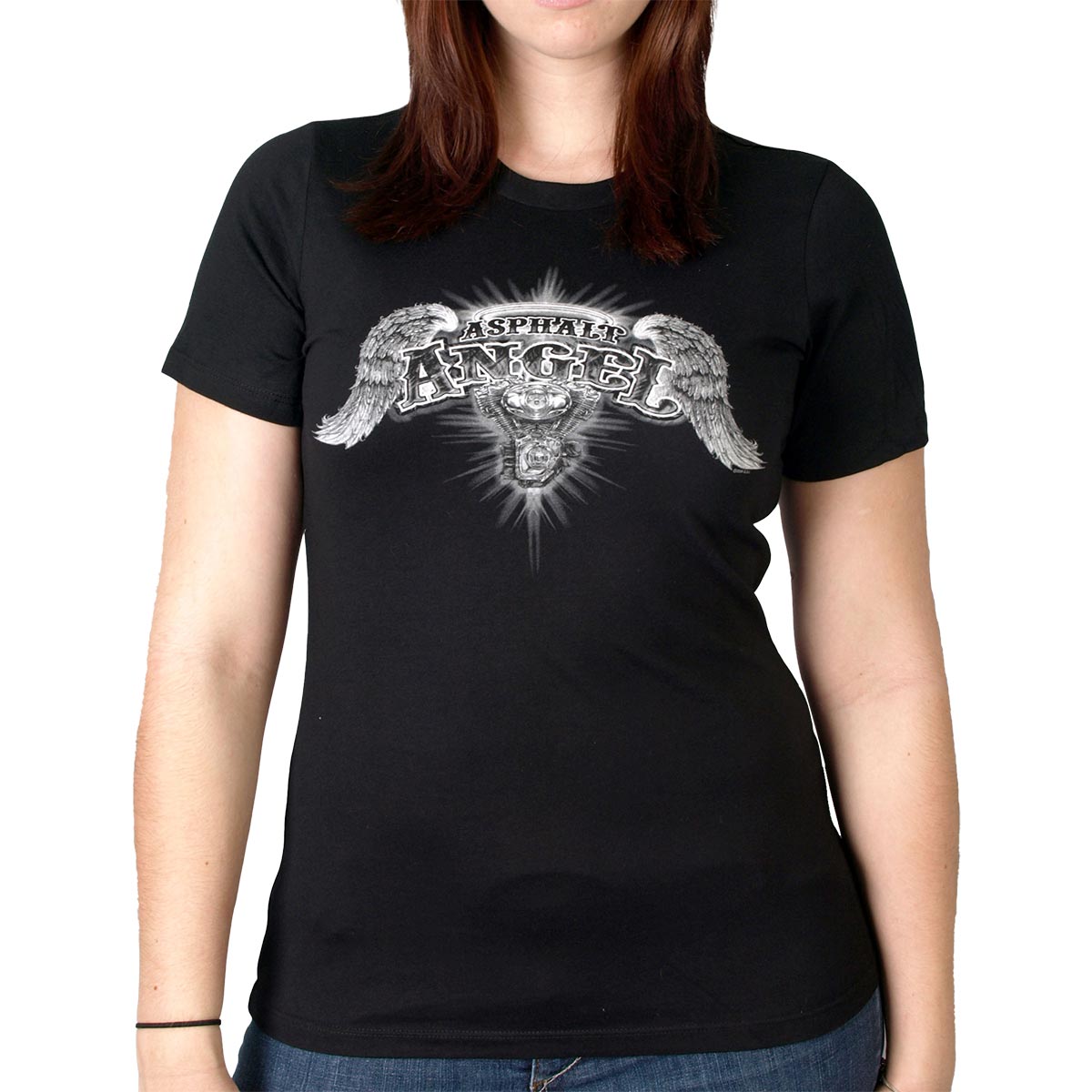 Hot Leathers GLD1040 Women’s Asphalt Angel Double Sided Print Full Cut Black T-Shirt