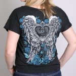 Hot Leathers GLD1345 ‘Angel Roses’ Dolman Relax Fit Full Cut Ladies Vintage Black Tee - Image 4