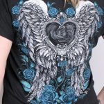 Hot Leathers GLD1345 ‘Angel Roses’ Dolman Relax Fit Full Cut Ladies Vintage Black Tee - Image 3