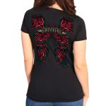 Hot Leathers GLD1550 Ladies Black Rose Wings V-Neck T-Shirt - Image 2