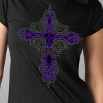 Hot Leathers GLR1469 ‘Studded Fleur De Lis Cross’ Ladies Black T-Shirt - Image 2