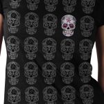 Hot Leathers GLR1519 Sugar Skull Pattern Ladies Full Cut Black T-Shirt - Image 2