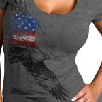 Hot Leathers GLR1529 Ladies Pencil Eagle Patriotic Short Sleeve Heather Dark Gray T-Shirt - Image 2