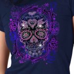Hot Leathers GLR1563 Ladies Black Sugar Skull Bling T-Shirt - Image 2