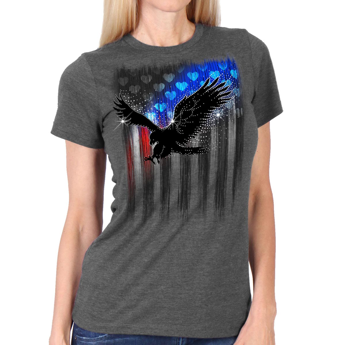 Hot Leathers GLR1572 Women’s Heather Gray Bling Eagle Short Sleeve T-Shirt