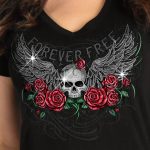 Hot Leathers GLR1575 Women’s Black Short Sleeve Skull Wing Roses T-Shirt - Image 2