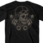 Hot Leathers GMD1418 Men’s Black ‘Vintage Skull and Cross Pistons’ Double Sided T-Shirt
