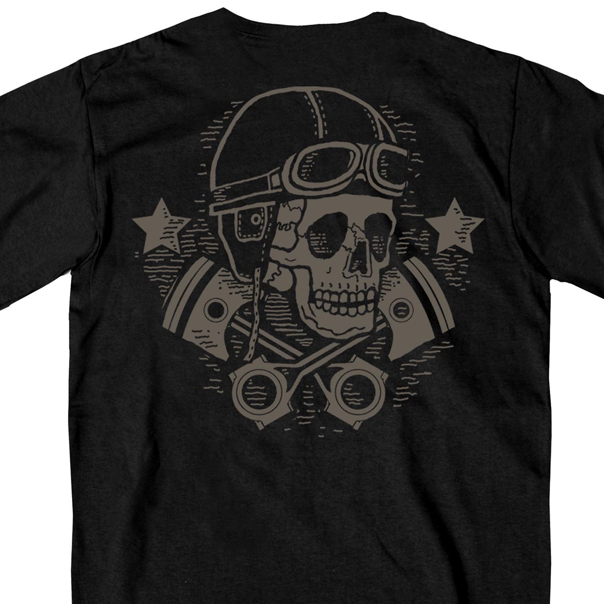 Hot Leathers GMD1418 Men’s Black ‘Vintage Skull and Cross Pistons’ Double Sided T-Shirt