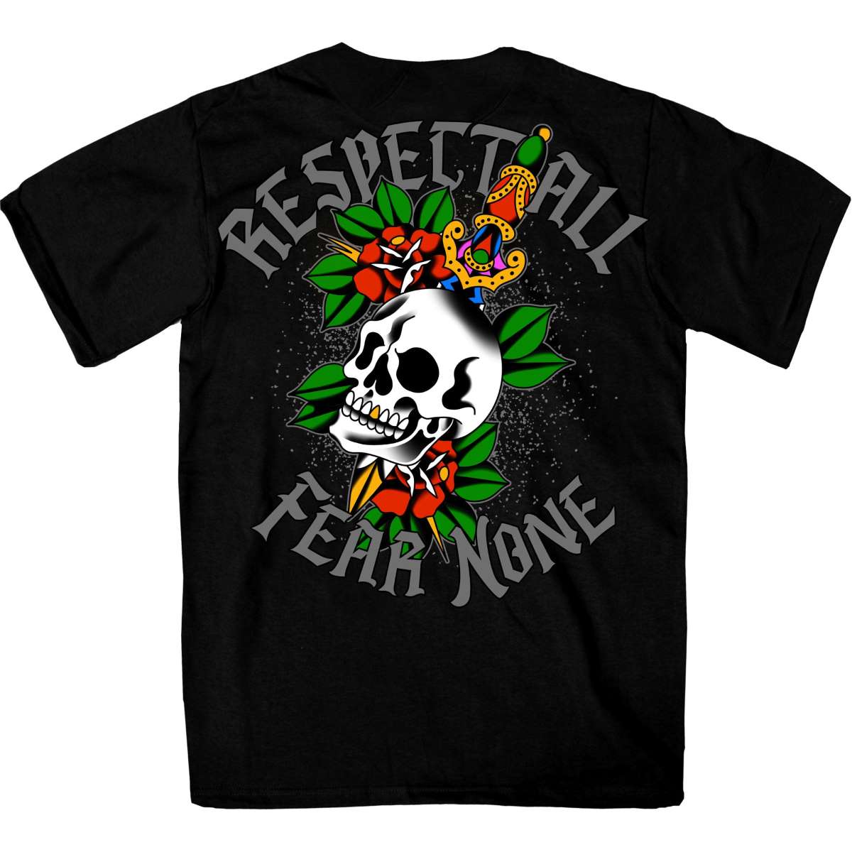 Hot Leathers Men’s Respect All Fear None Skull Tattoo T-Shirt GMD1514