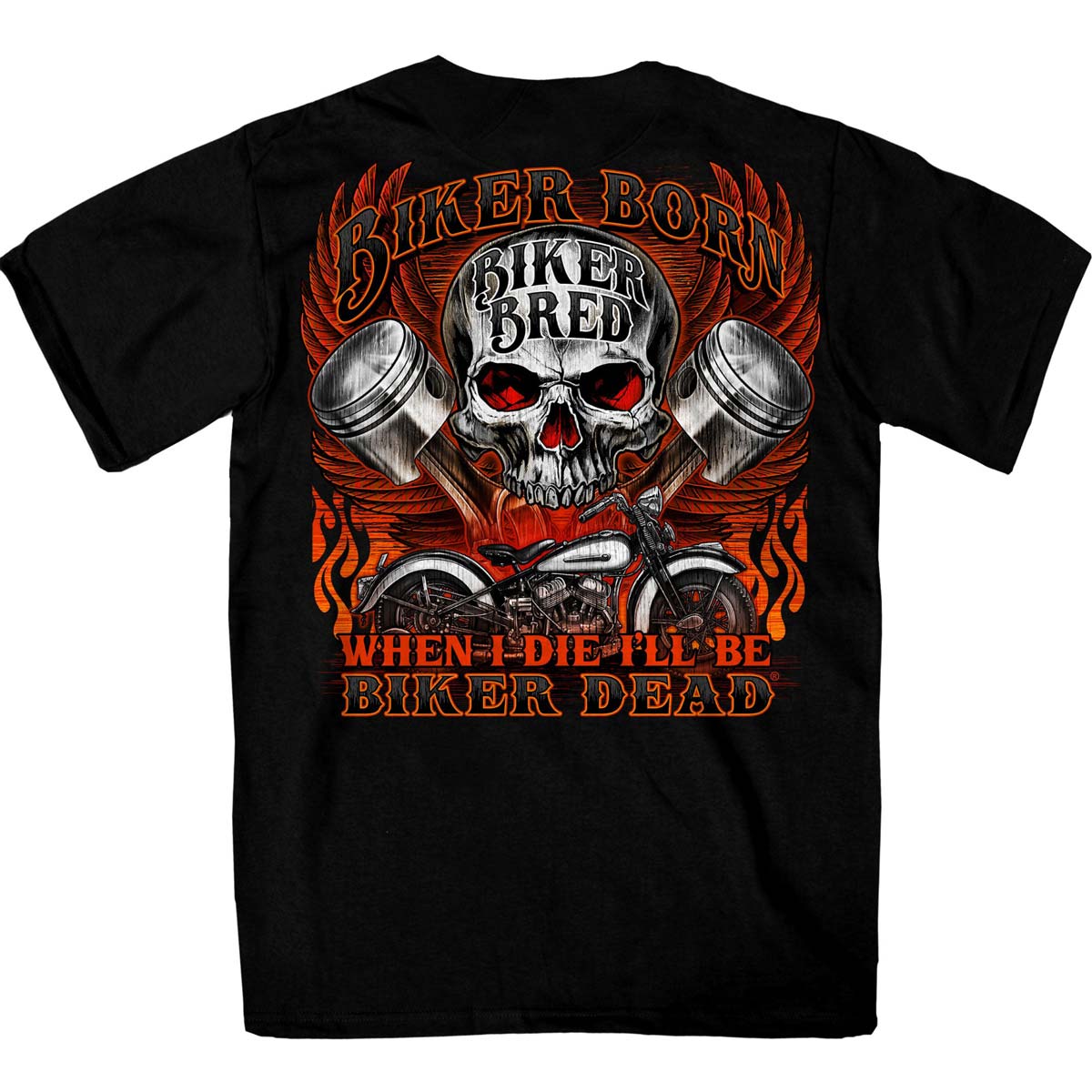 Hot Leathers GMD1535 Men’s Black Skull and Pistons T-Shirt