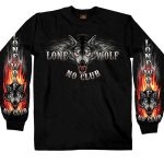Hot Leathers GMD2007 Men’s ‘Lone Wolf No Club’ Biker Long Sleeve Shirt