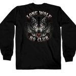 Hot Leathers GMD2007 Men’s ‘Lone Wolf No Club’ Biker Long Sleeve Shirt - Image 4