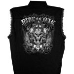 Hot Leathers GMD5015 Men’s Black Ride or Die Skull Sleeveless Denim Button Shirt - Image 4