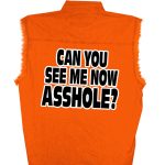 Hot Leathers GMD5090 Mens ‘Can You See Me Now A****** Sleeveless  Safety Orange Denim Shirt - Image 2