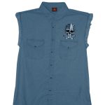 Hot Leathers GMD5372 Mens ‘Flag and Skull’ Sleeveless Blue Denim Shirt - Image 3
