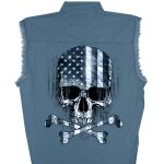 Hot Leathers GMD5372 Mens ‘Flag and Skull’ Sleeveless Blue Denim Shirt