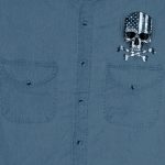 Hot Leathers GMD5372 Mens ‘Flag and Skull’ Sleeveless Blue Denim Shirt - Image 2
