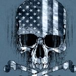 Hot Leathers GMD5372 Mens ‘Flag and Skull’ Sleeveless Blue Denim Shirt - Image 5