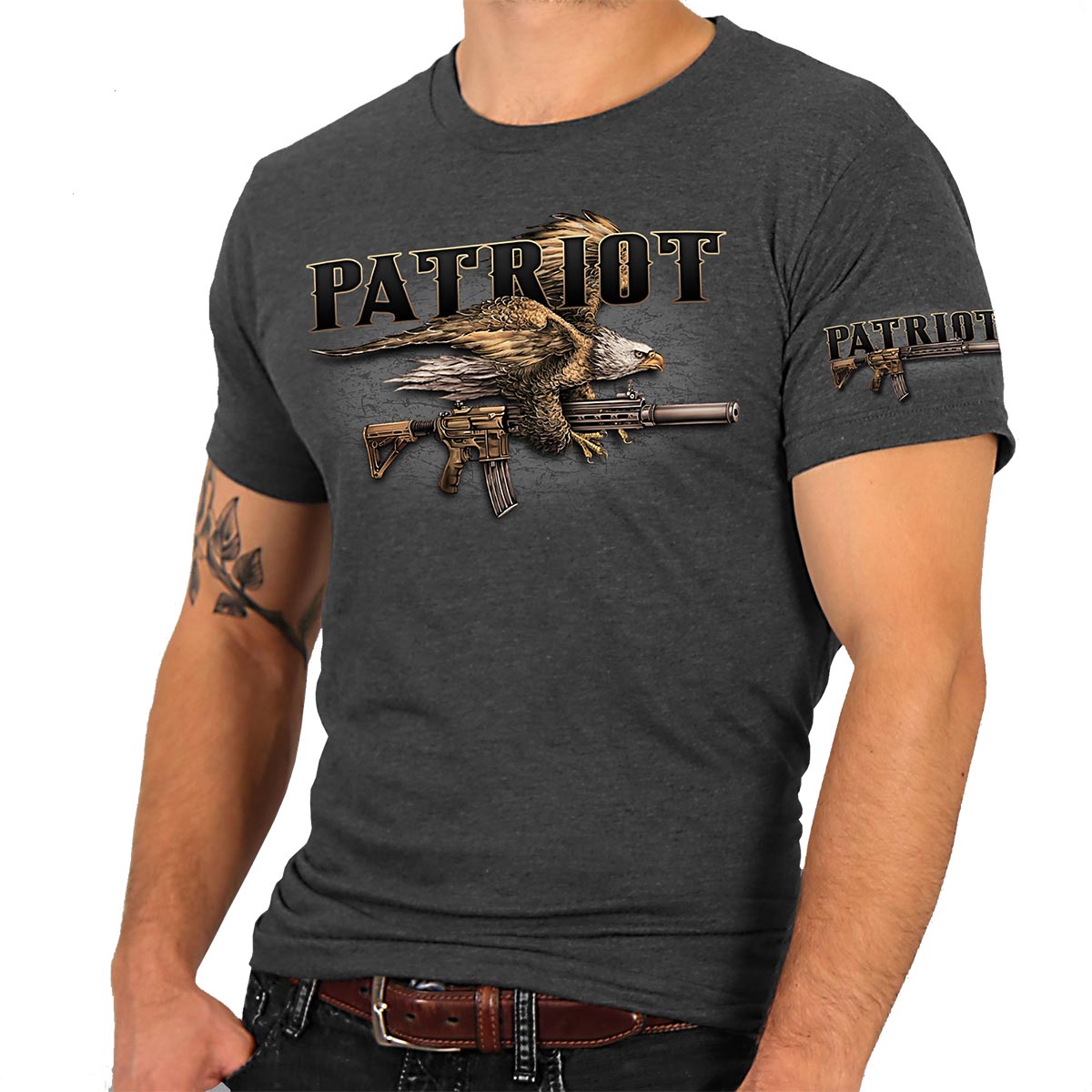 Hot Leathers GMD1004 Men’s Heather Gray ‘SSLV Patriot Gun’ T-Shirt