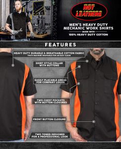 Hot Leathers GMM1003 Men’s Mechanics 2-Tone Sides Button Up Heavy-Duty Work Shirt for | Classic Mechanic Work Shirt - Image 2